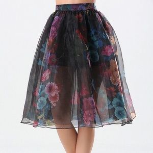 Bebe Organza Midi Floral Skirt